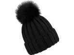 Cappello Invernale, Cappello Da Donna Con Pompon, Cappello A Maglia Con Pompon, Cappello Da Donna Con Pompon In Pelliccia Sintetica, 54-59 Cm - Glacia Nero