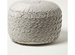 Homescapes Pouf Grace In Velluto Plissettato E Intrecciato - Grigio, 50X35 Cm