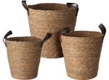 Set Di 3 Cestini In Seagrass Con Manici - 30 / 27 / 24 Cm