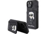 Karl Lagerfeld Klhcp15Ssakknsck Custodia Rigida Per Iphone 15 / 14 / 13 6.1 Czarny/Nero Saffiano Cardslots E Stand Monogram Ikonik Patch