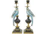 Casa Padrino Set Di Candelieri Liberty Pappagalli Blu/Nero/Ottone 16,1 X 12,8 X H. 48 Cm - Candelieri In Porcellana - Accessori Per Alberghi E Ristoranti - Accessori Barocco E Liberty Deco