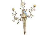 Casa Padrino Portacandele Da Parete In Stile Liberty Pappagallo Multicolore / Ottone 55 X H. 79,2 Cm - Portacandele Da Parete In Porcellana - Decorazione Da Parete Barocca E Liberty