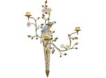 Casa Padrino Portacandele Da Parete In Stile Liberty Pappagallo Multicolore / Ottone 55 X H. 79,2 Cm - Portacandele Da Parete In Porcellana - Decorazione Da Parete In Porcellana Barocca E Liberty