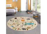 Tappeto Per Bambini Safari / Gioco Di Strada Beige Dimensioni - 160 Cm Rotondo