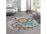 Tappeto Per Bambini Safari / Gioco Di Strada Grigio Dimensioni - 160 Cm Rotondo