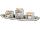 2.06 Set Di Portacandele Per 3 Tealight - Circa 39X14X10 Cm - Ciotola Con Portacandele E Decorazione - Motivo: Cuori