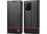Custodia Per Xiaomi 13T / 13T Pro / Redmi K60 Ultra Carbon Leather Case Con Portacarte, Magnete E Supporto Nero Orizzontale Rosso