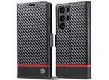 Custodia Per Samsung Galaxy S23 Ultra Carbon Leather Case Con Portacarte, Magnete E Supporto Nero Orizzontale Rosso