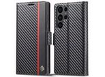 Custodia Per Samsung Galaxy S23 Ultra Carbon Leather Case Con Portacarte, Magnete E Supporto Nero Verticale Rosso