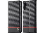 Custodia Per Samsung Galaxy A54 5G In Pelle Di Carbonio Con Portacarte, Magnete E Supporto Nero Orizzontale Rosso