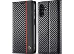 Custodia Per Samsung Galaxy A15 Custodia In Pelle Di Carbonio Con Portacarte, Magnete E Supporto Nero Rosso Verticale
