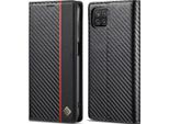 Custodia Per Samsung Galaxy A22 5G In Pelle Di Carbonio Con Portacarte, Magnete E Supporto Nero Verticale Rosso