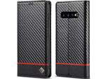 Custodia Per Samsung Galaxy S10 Plus Custodia In Pelle Di Carbonio Con Portacarte, Magnete E Supporto Nero Orizzontale Rosso