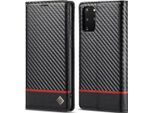 Custodia Per Samsung Galaxy S20 Custodia In Pelle Di Carbonio Con Portacarte, Magnete E Supporto Nero Orizzontale Rosso