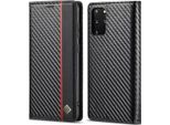 Custodia Per Samsung Galaxy S20 Plus Custodia In Pelle Di Carbonio Con Portacarte, Magnete E Supporto Nero Rosso Verticale