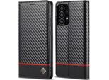 Custodia Per Samsung Galaxy A53 5G In Pelle Di Carbonio Con Portacarte, Magnete E Supporto Nero Orizzontale Rosso