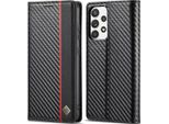 Custodia Per Samsung Galaxy A72 Custodia In Pelle Di Carbonio Con Portacarte, Magnete E Supporto Nero Rosso Verticale