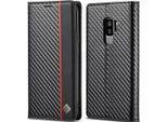 Custodia Per Samsung Galaxy S9 Custodia In Pelle Di Carbonio Con Portacarte, Magnete E Supporto Nero Rosso Verticale