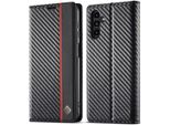 Custodia Per Samsung Galaxy S25 Custodia In Pelle Di Carbonio Con Portacarte, Magnete E Supporto Nero Rosso Verticale