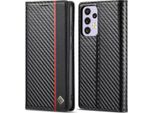 Custodia Per Samsung Galaxy A33 5G In Pelle Di Carbonio Con Portacarte, Magnete E Supporto Nero Verticale Rosso
