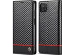 Custodia Per Samsung Galaxy A22 5G In Pelle Di Carbonio Con Portacarte, Magnete E Supporto Nero Orizzontale Rosso