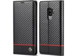 Custodia Per Samsung Galaxy S9 In Pelle Di Carbonio Con Portacarte, Magnete E Supporto Nero Orizzontale Rosso