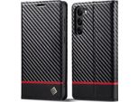 Custodia Per Samsung Galaxy S23 Custodia In Pelle Di Carbonio Con Portacarte, Magnete E Supporto Nero Orizzontale Rosso
