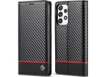 Custodia Per Samsung Galaxy A72 In Pelle Di Carbonio Con Portacarte, Magnete E Supporto Nero Orizzontale Rosso