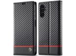 Custodia Per Samsung Galaxy S25+ Custodia In Pelle Di Carbonio Con Portacarte, Magnete E Supporto Nero Orizzontale Rosso