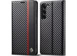 Custodia Per Samsung Galaxy S23+ Custodia In Pelle Di Carbonio Con Portacarte, Magnete E Supporto Nero Rosso Verticale