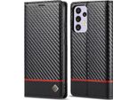 Custodia Per Samsung Galaxy A33 5G In Pelle Di Carbonio Con Portacarte, Magnete E Supporto Nero Orizzontale Rosso