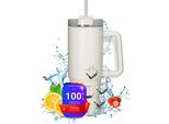 Tazza Sottovuoto "Tampa"" 800 Ml - Tazza Termica In Acciaio Inox Per Bevande Calde E Fredde - Borraccia Con Cannuccia E Manico - Borraccia Thermos Perfetta Per I Viaggi Bianco/Crema"
