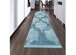 Tappeto Orientale In Lana Turchese/Blu Con Frange Dimensioni - 80 X 300 Cm