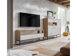 Set Di Pareti Attrezzate Per Soggiorno Zoe 2 Pezzi Skandi Bianco A Spina Di Pesce Mdf Senza Maniglie