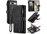 Custodia Google Pixel 7A, Custodia Protettiva In Pelle Flip Zip Stand Function Per Google Pixel 7A Nero