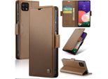 Galaxy A22 5G Case, Rfid Blocking Card, Advanced Flip Custodia In Pelle Con Funzione Stand Per Samsung Galaxy A22 5G Brown