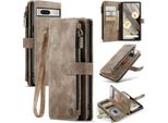Custodia Google Pixel 7A, Custodia Protettiva In Pelle Flip Zip Stand Funzione Per Google Pixel 7A Marrone