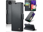 Galaxy A22 5G Case, Rfid Blocking Card, Advanced Flip Custodia In Pelle Con Funzione Stand Per Samsung Galaxy A22 5G Nero