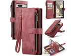 Custodia Google Pixel 7A, Custodia Protettiva In Pelle Flip Zip Stand Funzione Per Google Pixel 7A Rosso