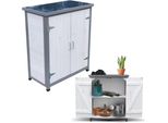 Mucola Armadio Per Attrezzi Casetta Da Giardino Armadio Da Giardino Casetta Da Giardino + 2 Porte Tavolo Per Piante Armadio Multiuso - Bianco/Grigio