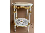 Casa Padrino Tavolino Barocco Bianco / Oro / Crema - Tavolino Rotondo In Stile Antico Con Piano In Marmo - Mobili Da Salotto In Stile Barocco - Mobili Barocchi