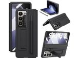 Custodia In Pelle Per Samsung Galaxy Z Fold 5 Con Cerniera In Pelle, Protezione Dello Schermo, Supporto E Porta Stilo Nero