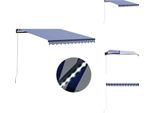 Vidaxl Tenda Da Sole Manuale A Scomparsa Con Led 300X250 Cm Blu E Bianca - Tende Da Sole