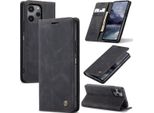 Xiaomi Redmi 12 5G/4G /Poco M6 Pro 5G Custodia, Retro Custodia In Finto Cuoio Con Funzione Stand Per Xiaomi Redmi 12 5G/4G /Poco M6 Pro 5G Nero