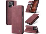 Xiaomi Redmi Note 13 5G Case, Retro Custodia In Finto Cuoio Con Funzione Stand Cover Protettiva Per Xiaomi Redmi Note 13 5G Rosso