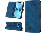 Custodia Per Huawei P30 Lite In Rilievo Custodia A Portafoglio In Pelle Flip Con Funzione Stand Blu