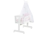 Culla Per Neonati Kleine Wolke 40 X 90 Cm In Legno - Culla E Culla - Set Completo Con Funzione Di Blocco E Accessori In Tessuto - Bianco / Rosa