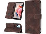 Custodia Per Xiaomi Redmi Note 12 4G In Rilievo Custodia A Portafoglio In Pelle Flip Con Funzione Stand Brown