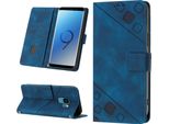 Custodia Per Samsung Galaxy S9 In Rilievo Custodia A Portafoglio In Pelle Flip Con Funzione Stand Blu