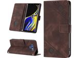 Custodia Per Samsung Galaxy Note 9 In Rilievo Custodia A Portafoglio In Pelle Flip Con Funzione Stand Marrone